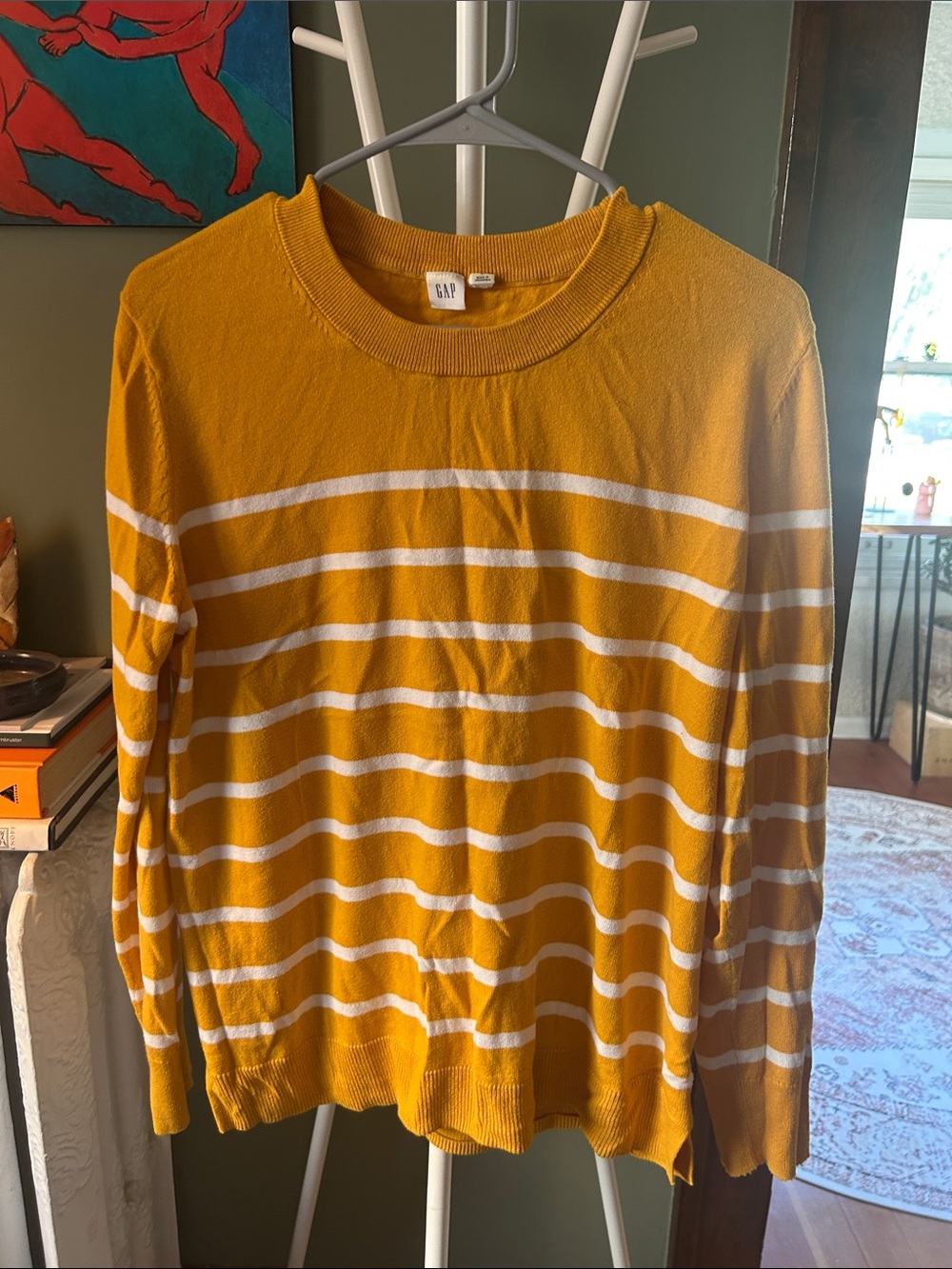 GAP Mustard Yellow & White Striped Sweater